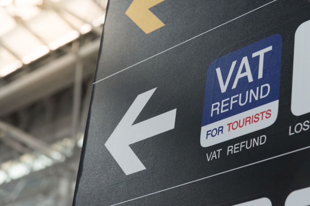 VAT refund sign for tourists inside an international airport