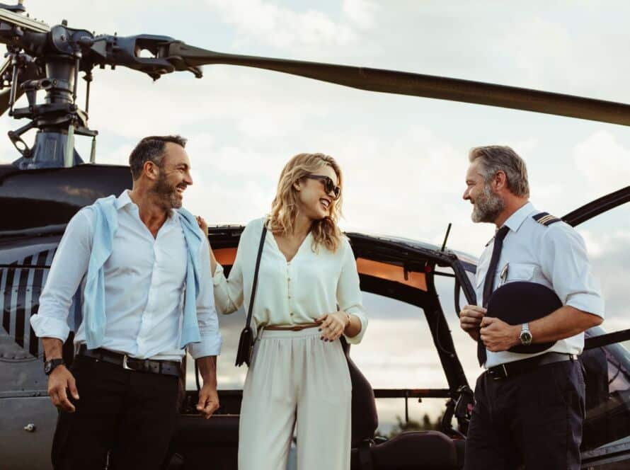 Luxury and private helicopter passengers welcomed by pilot